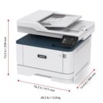 Xerox® B305 multifunction printer, three-quarter view with dimensions.