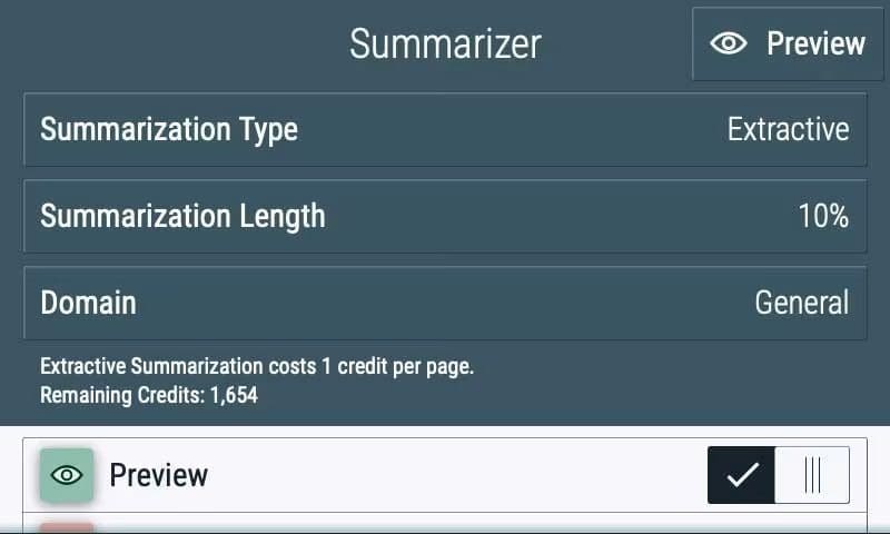 Xerox® Summarizer app's screen Xerox® Summarizer app's screen